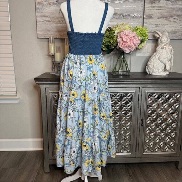 Band of Gypsies Denim Floral Tiered Maxi Dress XS Y2K / Cottagecore / Gunne Sax - Picture 5 of 15